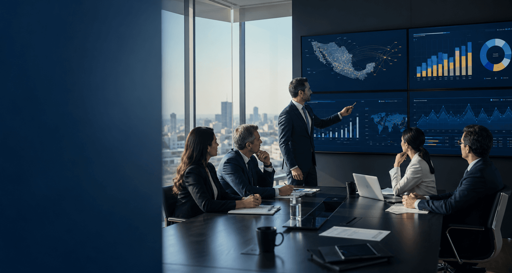 Executives reviewing Mexico market intelligence dashboards